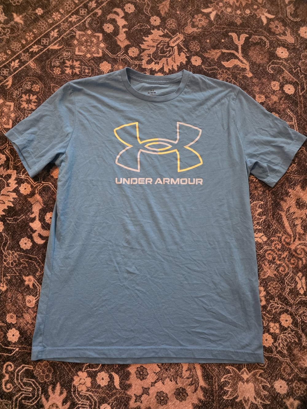Under Armour Men's Blue Tee with Yellow-Outlined Logo